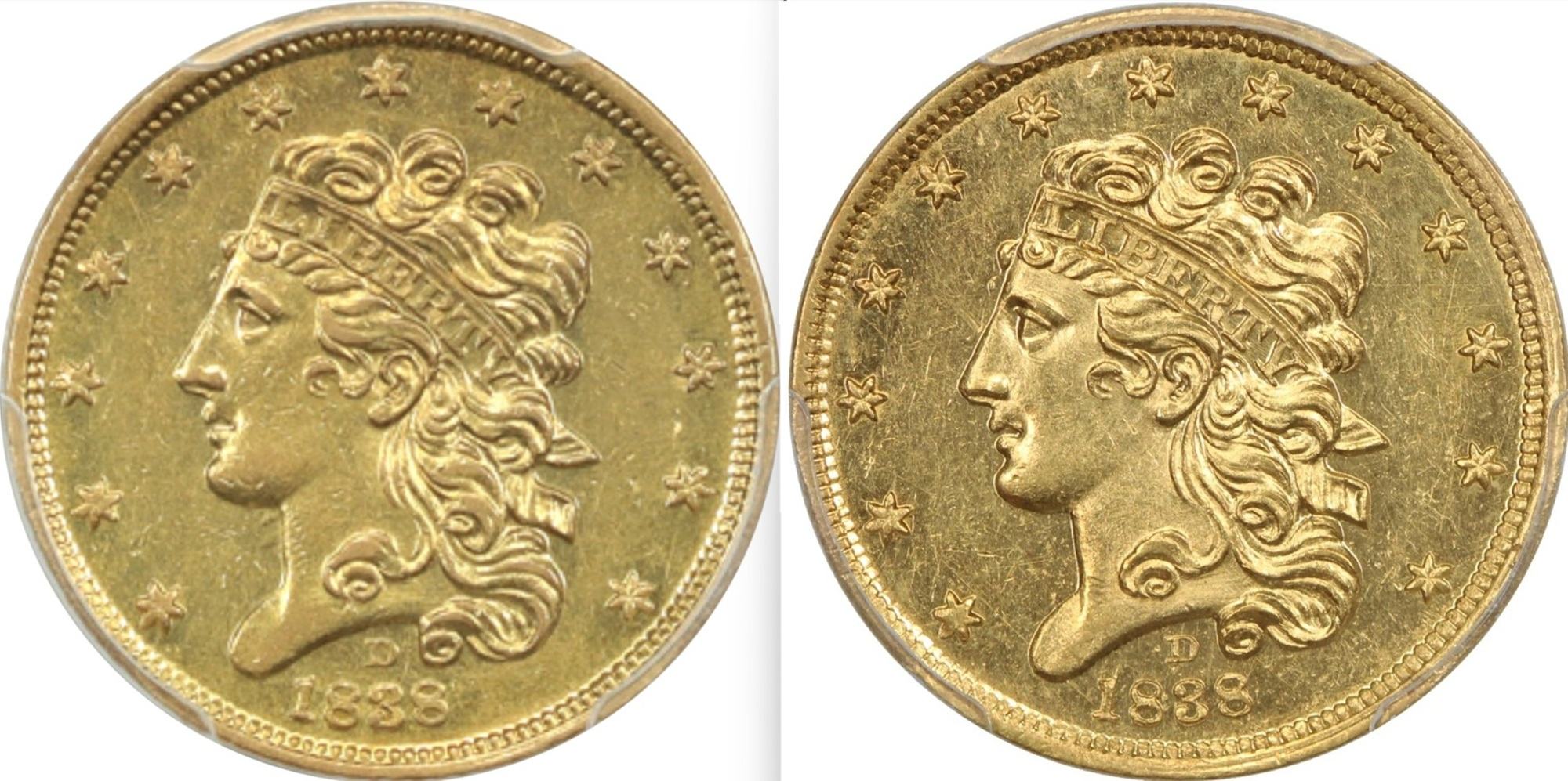 1838-D-$5-Classic-Head-First-Year-Dahlonega-Mint-Half-Eagle-#2-Hm-1,-Winter-1A,-R3